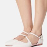 Z62T2167 Women Anna Field Leather Ankle Strap Ballet Pumps White