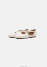 Z62T2167 Women Anna Field Leather Ankle Strap Ballet Pumps White - Image 3