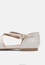 Z62T2167 Women Anna Field Leather Ankle Strap Ballet Pumps White - Image 6