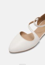 Z62T2167 Women Anna Field Leather Ankle Strap Ballet Pumps White - Image 8