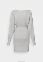 Z62T216 Women Anna Field Wrap V Ausschnitt Mini Strickkleid Mit GRtel Shift Dress Mottled Grey - Image 2