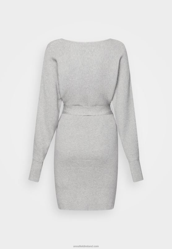 Z62T216 Women Anna Field Wrap V Ausschnitt Mini Strickkleid Mit GRtel Shift Dress Mottled Grey - Image 2