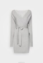 Z62T216 Women Anna Field Wrap V Ausschnitt Mini Strickkleid Mit GRtel Shift Dress Mottled Grey