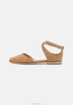 Z62T2170 Women Anna Field Leather Ankle Strap Ballet Pumps Beige - Image 2