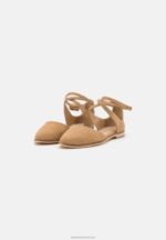 Z62T2170 Women Anna Field Leather Ankle Strap Ballet Pumps Beige - Image 3