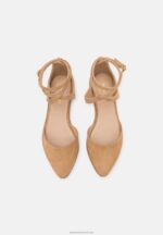 Z62T2170 Women Anna Field Leather Ankle Strap Ballet Pumps Beige - Image 6