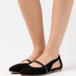 Z62T2171 Women Anna Field Leather Ankle Strap Ballet Pumps Black