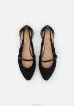 Z62T2171 Women Anna Field Leather Ankle Strap Ballet Pumps Black - Image 6