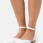 Z62T2174 Women Anna Field Leather Ankle Strap Ballet Pumps White