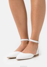 Z62T2174 Women Anna Field Leather Ankle Strap Ballet Pumps White