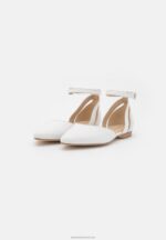 Z62T2174 Women Anna Field Leather Ankle Strap Ballet Pumps White - Image 3