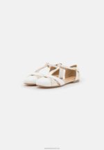Z62T2175 Women Anna Field Leather Ankle Strap Ballet Pumps White - Image 3