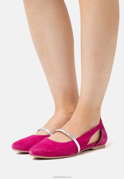 Z62T2179 Women Anna Field Leather Ankle Strap Ballet Pumps Pink