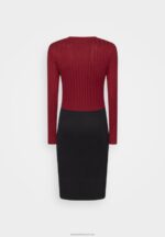 Z62T217 Women Anna Field Crew Ausschnitt Ripp Top Bodycon Mini Strickkleid Shift Dress Dark Red/Black - Image 2