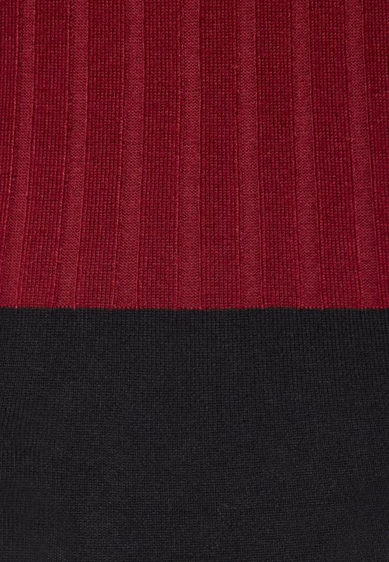 Z62T217 Women Anna Field Crew Ausschnitt Ripp Top Bodycon Mini Strickkleid Shift Dress Dark Red/Black - Image 3