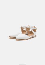 Z62T2180 Women Anna Field Leather Ankle Strap Ballet Pumps White - Image 3