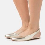 Z62T2182 Women Anna Field Leather Slingback Ballet Pumps Gold