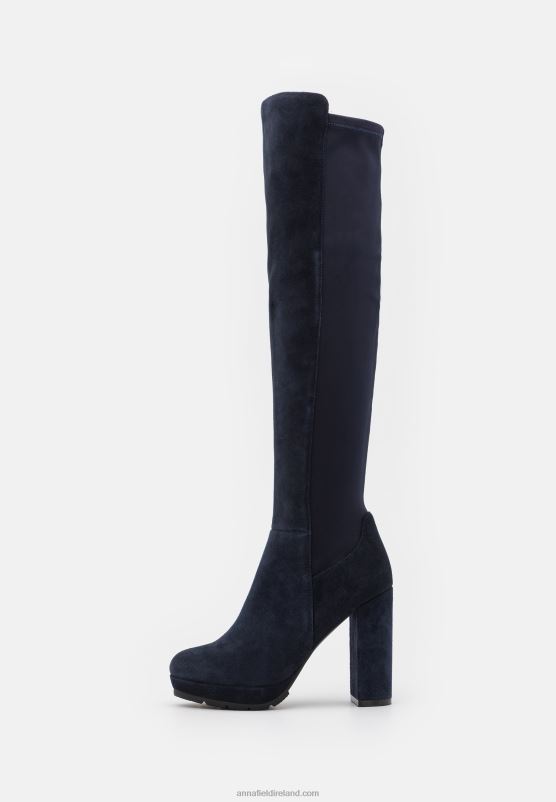 Z62T2243 Women Anna Field Leather Over-The-Knee Boots Dark Blue - Image 2