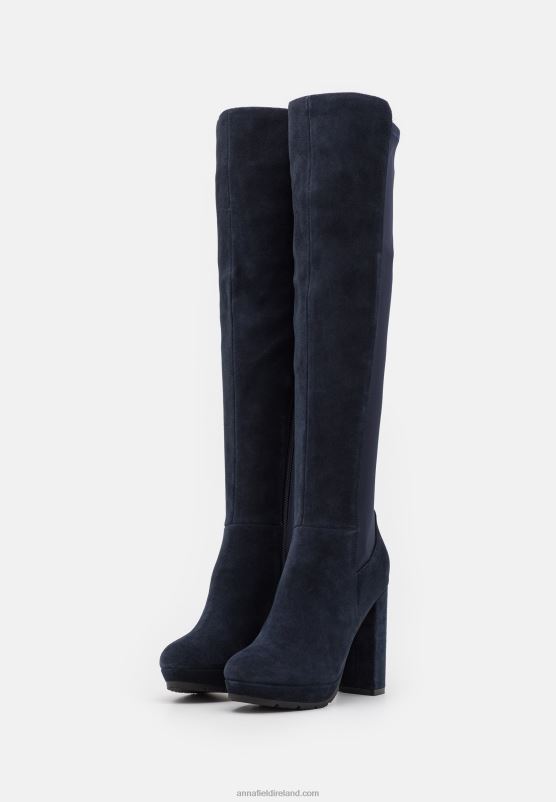 Z62T2243 Women Anna Field Leather Over-The-Knee Boots Dark Blue - Image 3