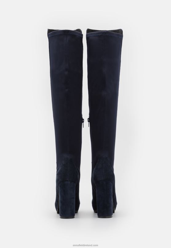 Z62T2243 Women Anna Field Leather Over-The-Knee Boots Dark Blue - Image 4