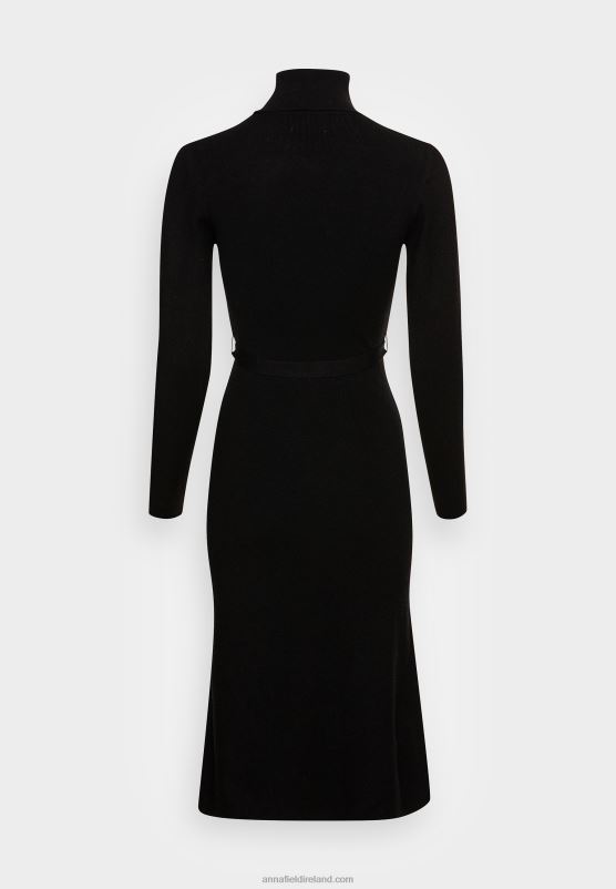 Z62T234 Women Anna Field Rollkragen Ripp Mini Strickkleid Mit GRtel Jumper Dress Black - Image 2