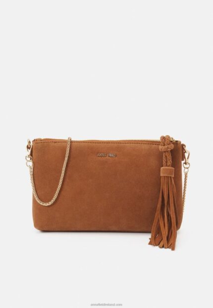 Z62T2438 Women Anna Field Leather Clutch Cognac