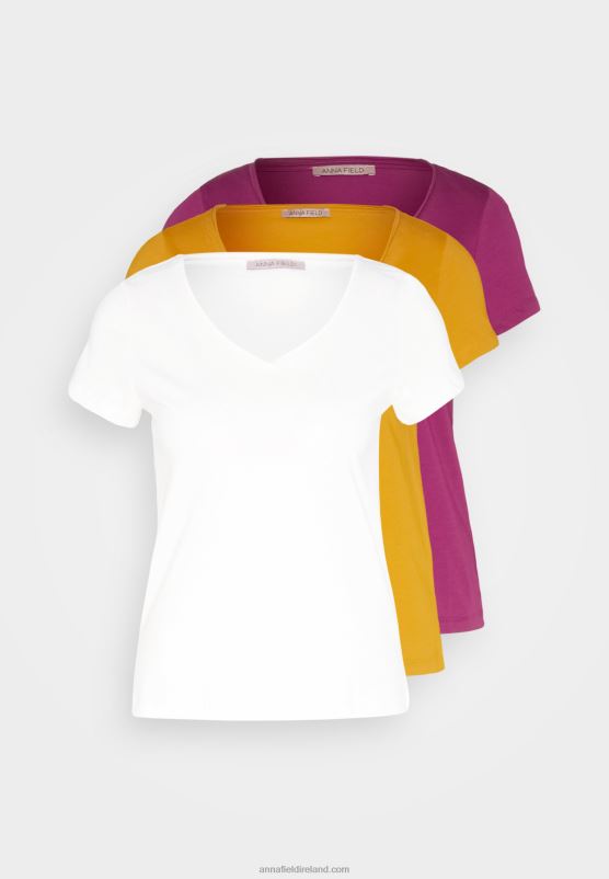 Z62T255 Women Anna Field 3 Pack Basic T-Shirt Dark Yellow/Purple/White - Image 7