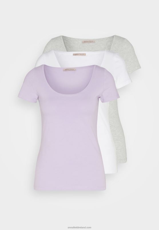 Z62T264 Women Anna Field 3 Pack Basic T-Shirt Purple/White/Mottled Light Grey - Image 7