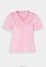 Z62T269 Women Anna Field Print T-Shirt Pink - Image 5