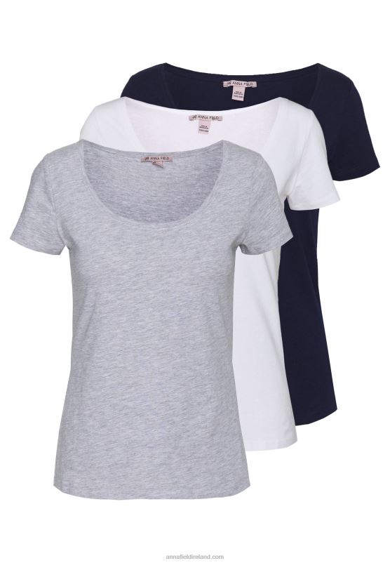Z62T271 Women Anna Field 3 Pack Basic T-Shirt White/Navy/Light Grey Melange - Image 1