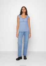 Z62T278 Women Anna Field Print T-Shirt Light Blue - Image 2