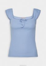 Z62T278 Women Anna Field Print T-Shirt Light Blue - Image 4