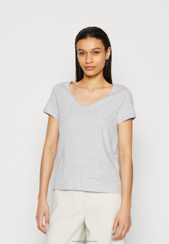 Z62T284 Women Anna Field 3 Pack Basic T-Shirt Black/White/Mottled Light Grey - Image 4