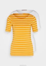 Z62T295 Women Anna Field Print T-Shirt Dark Yellow/White - Image 6