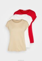 Z62T301 Women Anna Field 3 Pack Basic T-Shirt Beige/Off-White/Red - Image 7