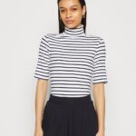 Z62T305 Women Anna Field Print T-Shirt White/Dark Blue