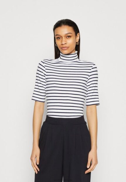 Z62T305 Women Anna Field Print T-Shirt White/Dark Blue