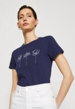 Z62T313 Women Anna Field Print T-Shirt Dark Blue - Image 4