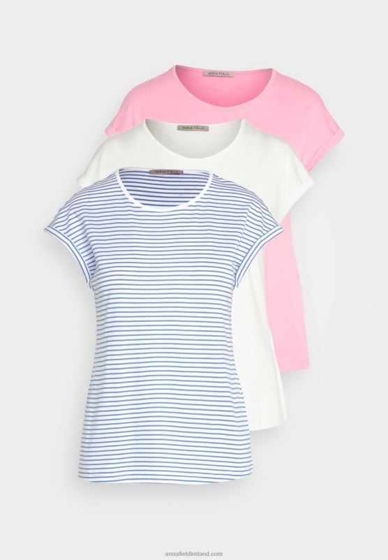 Z62T317 Women Anna Field 3 Pack Print T-Shirt White/Pink/Off-White - Image 7