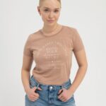 Z62T321 Women Anna Field Bring Your Dreams To Life Print T-Shirt Brown
