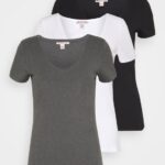 Z62T324 Women Anna Field 3 Pack Basic T-Shirt Black, White