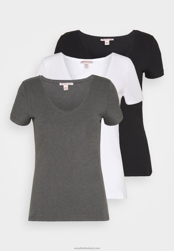 Z62T324 Women Anna Field 3 Pack Basic T-Shirt Black, White - Image 1