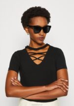 Z62T325 Women Anna Field Print T-Shirt Black - Image 4