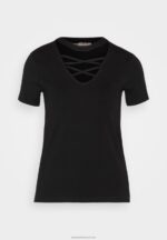 Z62T325 Women Anna Field Print T-Shirt Black - Image 5