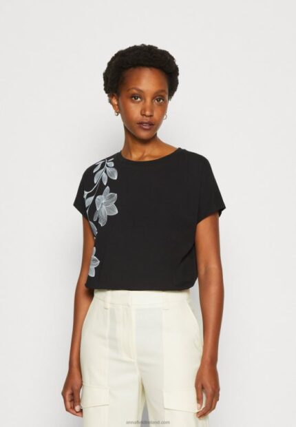 Z62T331 Women Anna Field Print T-Shirt Black