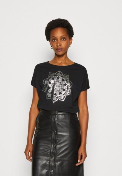 Z62T332 Women Anna Field Print T-Shirt Black