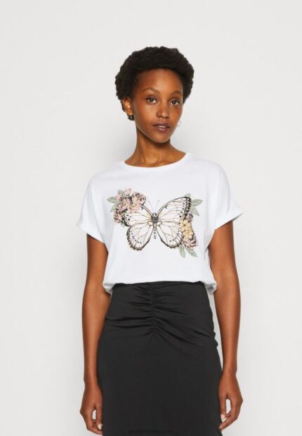 Z62T333 Women Anna Field Print T-Shirt White