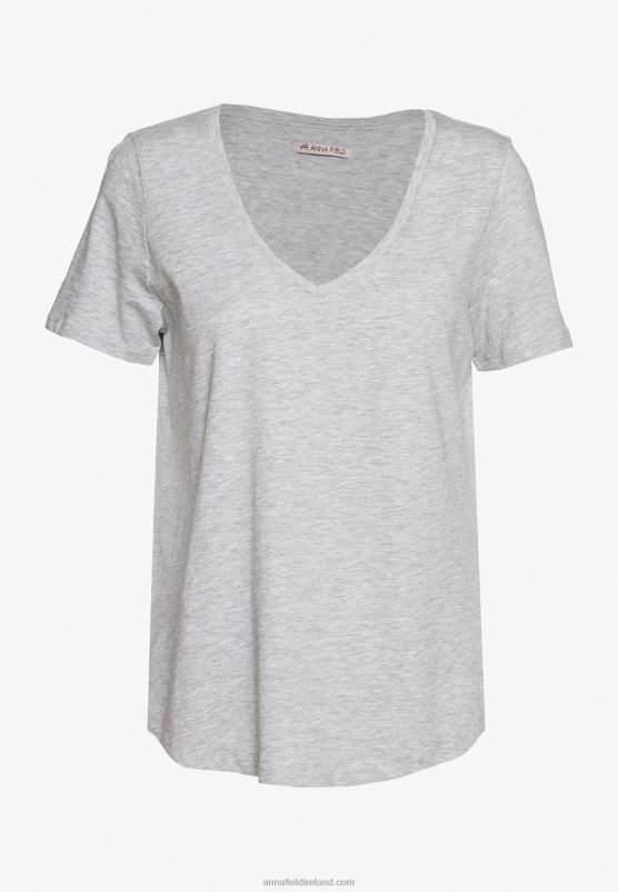 Z62T334 Women Anna Field Basic T-Shirt Mottled Light Grey/Blue - Image 2