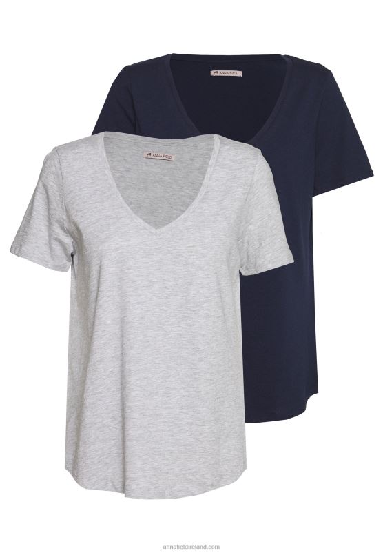 Z62T334 Women Anna Field Basic T-Shirt Mottled Light Grey/Blue - Image 1