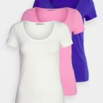 Z62T335 Women Anna Field 3 Pack Basic T-Shirt Dark Blue/Pink/Off White